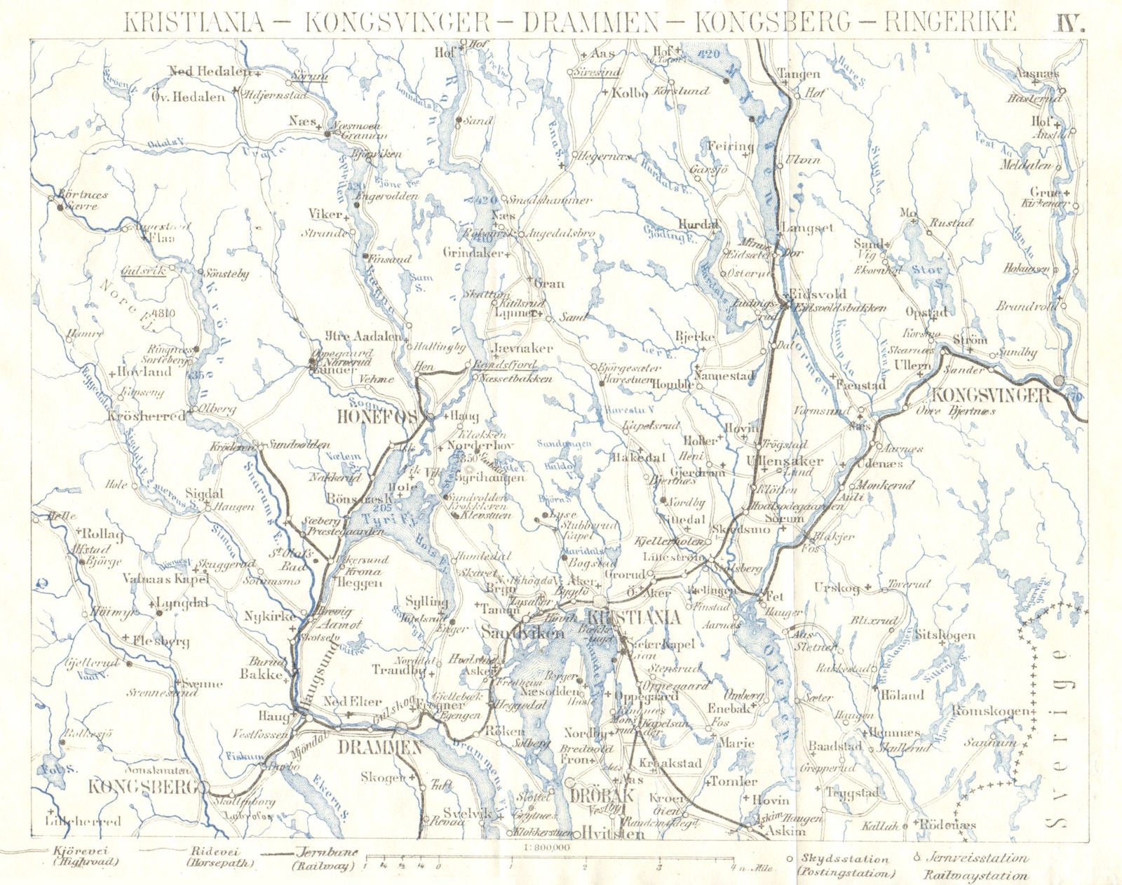 OSLO REGION. Kristiania-Kongsvinger-Drammen-Kongsberg-Ringerike 1896 old map